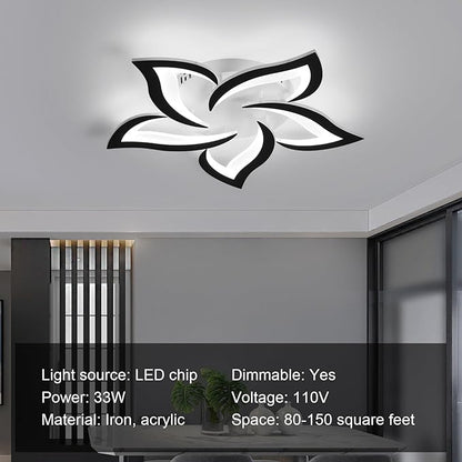 JAYMP 25.6" Flower Shaped Ceiling Light Dimmable Modern Ceiling Lamp Remote Control LED Lighting Fixture for Bedroom Dining Room Kitchen (Black/5 Petals)