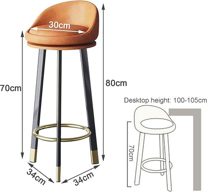 Set of 2 Counter Height s with Backs, Faux Leather Upholstered Chairs for Kitchens Island, Coffee, Home Dinning,Orange-Seat Height 70cm