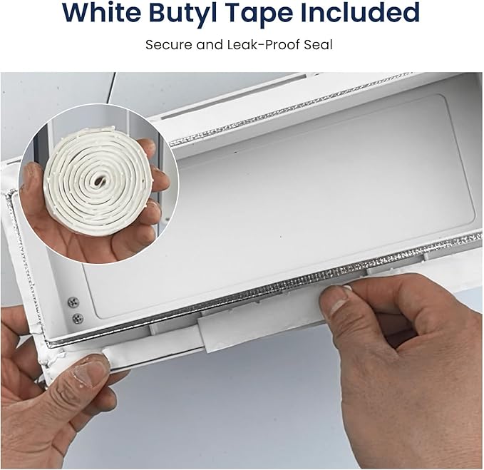 Safoner Aluminum RV Stove Vent Hood Cover for Adjustable Range Exhaust Depth, Includes Butyl Tape, Exterior Kitchen Replacement Camper Accessories for Travel Trailers and Motorhomes- White