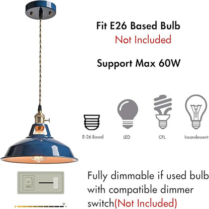 CLAXY Kitchen Pendant Light Blue Metal Barn Shade Modern Dimmable Pendant Lighting-Adjustable Hanging Light Fixture 10.63" for Kitchen Dining Foyer Loft Bar Coffee Restaurant