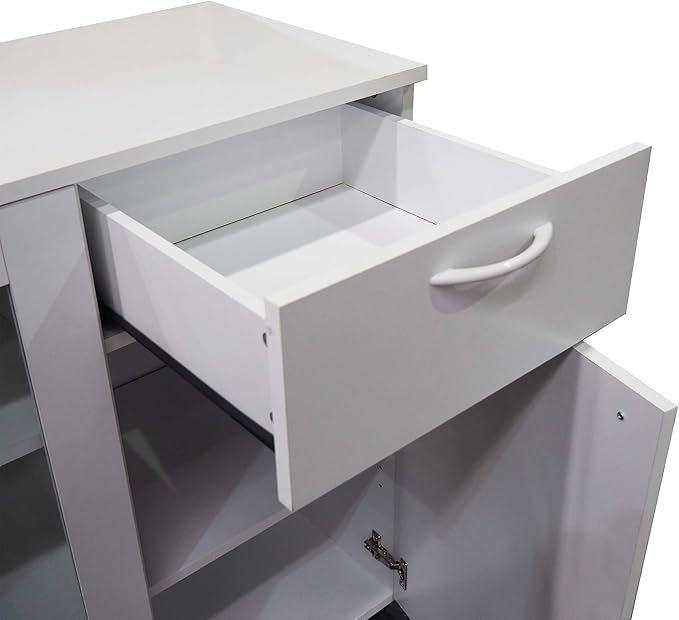 Kings Brand Furniture Buffet Server Sideboard Kitchen Storage Cabinet with Adjustable Shelves & Drawer, White Wood & Glass, 45.5" W x 15" D x 33" H