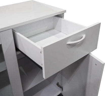 Kings Brand Furniture Buffet Server Sideboard Kitchen Storage Cabinet with Adjustable Shelves & Drawer, White Wood & Glass, 45.5" W x 15" D x 33" H