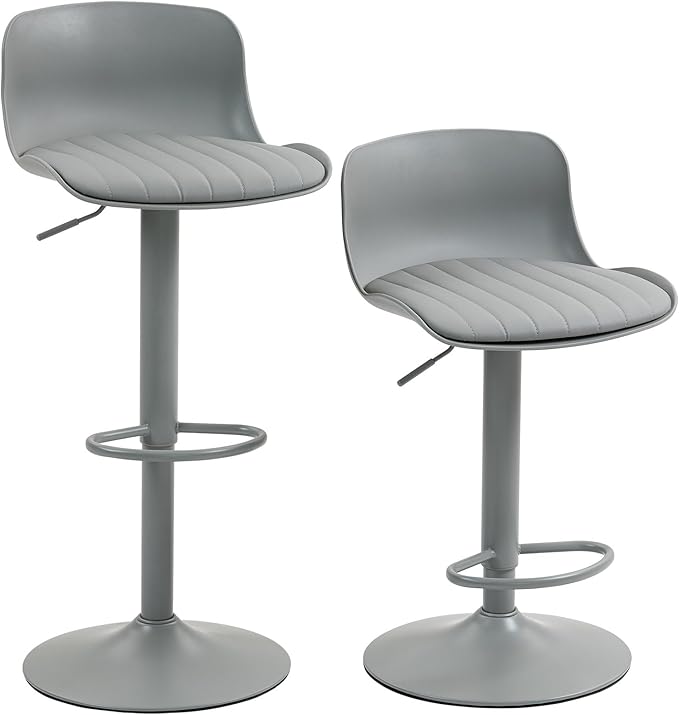 Bar Stools Set of 2 with Backrest, Adjustable Height Upholstered Barstools, Swivel Leather Island Chairs, Modern Armless Stools for Bar, Kitchen Island, Dining Room (Gray)