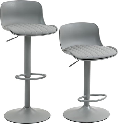Bar Stools Set of 2 with Backrest, Adjustable Height Upholstered Barstools, Swivel Leather Island Chairs, Modern Armless Stools for Bar, Kitchen Island, Dining Room (Gray)