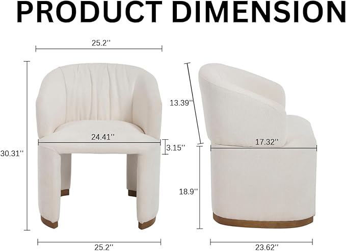 Barrel Dining Chairs Set of 4 - Accent Armchairs with Upholstered Curved Backrest, Modern Chenille Side Chairs for Dining Room/Living Room/Kitchen Island, Beige