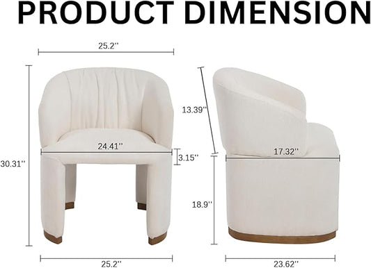 Barrel Dining Chairs Set of 4 - Accent Armchairs with Upholstered Curved Backrest, Modern Chenille Side Chairs for Dining Room/Living Room/Kitchen Island, Beige