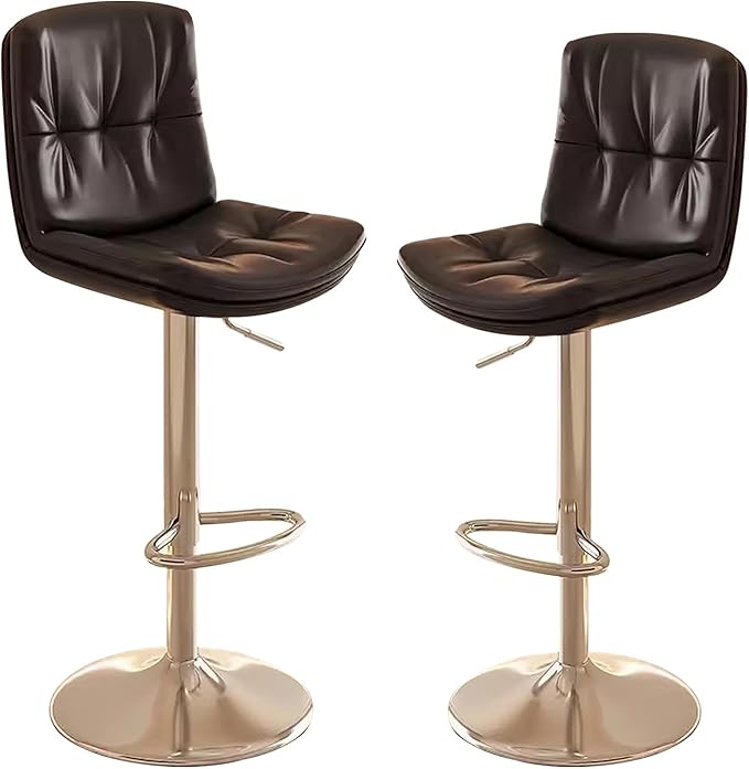Set of 2 PU Leather Counter Height Adjustable s with Back and Sliver Legs, Kitchen Island Stools for, Dining Room,Black-Sitting Height 6181cm