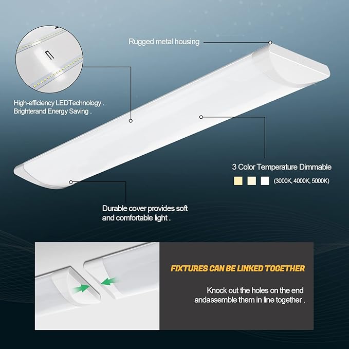 ANTLUX 4FT LED Wraparound Puff Lights, 50W/5500LM, 3 Color Temperature Dimmable LED Wrap Light, 4 Foot LED Flush Mount Ceiling Lights, 48 Inch LED Light Fixtures for Kitchen Laundry Office, White