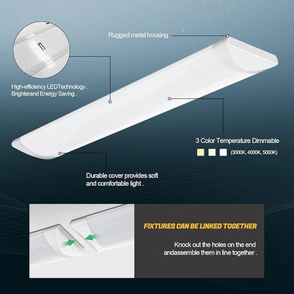 ANTLUX 4FT LED Wraparound Puff Lights, 50W/5500LM, 3 Color Temperature Dimmable LED Wrap Light, 4 Foot LED Flush Mount Ceiling Lights, 48 Inch LED Light Fixtures for Kitchen Laundry Office, White