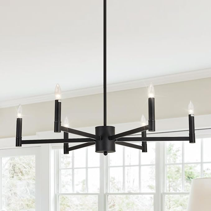 ASGYISA 6-Light Candle Chandeliers Modern Black Farmhouse Ceiling Light Fixture Industrial Pendant Lighting for Dining Room Living Room Bedroom Kitchen Island Foyer, 35inch, L-2201