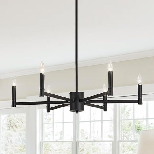 ASGYISA 6-Light Candle Chandeliers Modern Black Farmhouse Ceiling Light Fixture Industrial Pendant Lighting for Dining Room Living Room Bedroom Kitchen Island Foyer, 35inch, L-2201