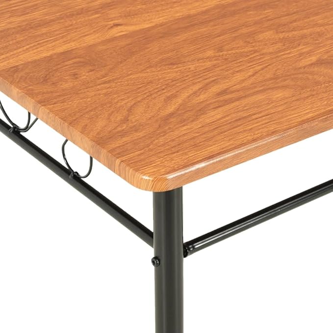 Sturdy Rectangular Dining Table Brown MDF Top Black Steel Frame Modern Industrial Kitchen Furniture for Dining Room Wood Dinner Piece Family Meals Easy Assembly 47.2" L x 27.6" W
