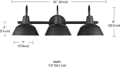 Globe Electric 51710 5-Piece Bathroom Accessory Set with 24-inch 3-Light Vanity Fixture, Matte Black Finish, Industrial Design, E26 Base, Towel Bar, Towel Ring, Robe Hook, Toilet Paper Holder
