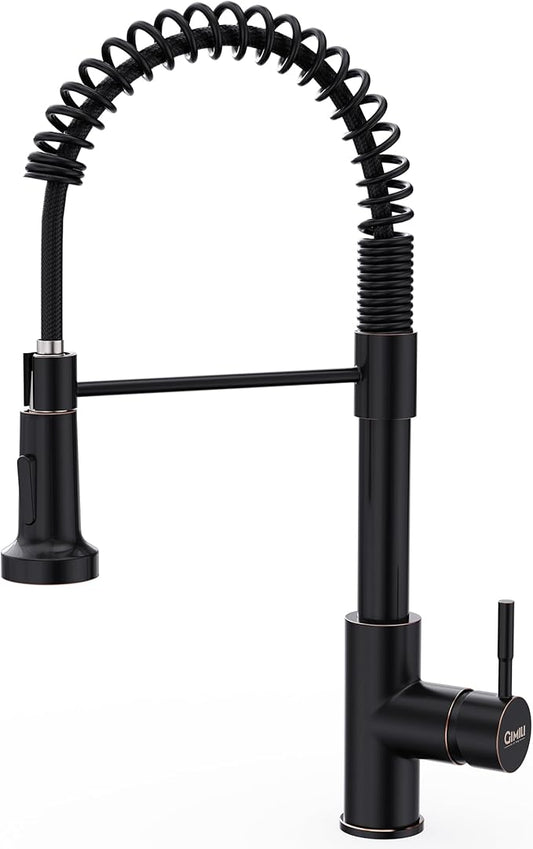 GIMILI Oil Rubbed Bronze Kitchen Faucet with Pull Down Sprayer Single Hole Stainless Steel Sink Faucet, Suitable for Farmhouses, RV, Laundry Room, Outdoor, and Campers. Llave para fregadero de cocina