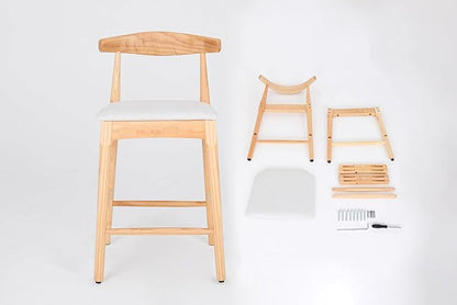 Modern Dining Chairs,Mid-Century Rubberwood Bar Stools(Set of 2),Solid Wood Legs Upholstered Solid Chair,Kitchen Island Counter Height,Applicable to Bedroom,Living Room,Outdoor Lounge,Patio,Beige