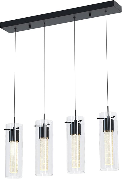 Tawson Alice 4-Light Chandelier Pendant Ceiling Light, Integrated Led and Bubble Glass, for Kitchen Island, Hallway, Entryway, Passway, Dining Room, Bedroom, Balcony Living Room (Black)