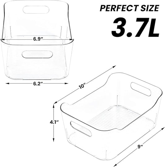 CiWiVOKi 12 Pack Clear Plastic Storage Bins, Acrylic Organizer and Containers with Handle for Pantry, Cabinet, Closet, Refrigerator, Freezer, Bathroom, Kitchen Under Sink Storage