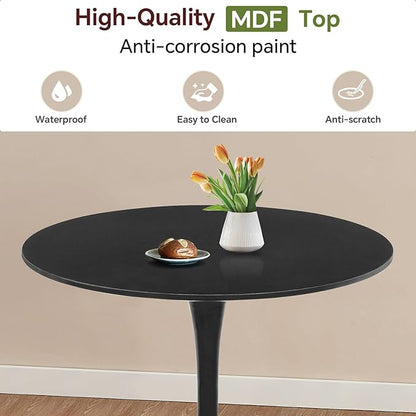 Round Dining Table 31.5" Black Tulip Table with Pedestal Base for 2-4 People Small Space - Kitchen Living Room Cafe