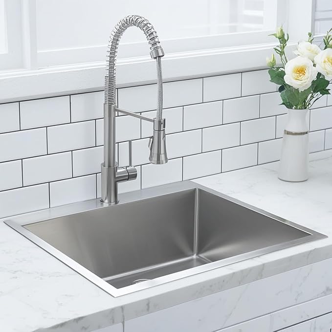 KINGO HOME 22x18 Inch Drop in Kitchen Sink,16 Gauge Topmount RV Small Kitchen Bar Sinks,Stainless Steel Outdoor Prep Single Bowl Workstation Wet Bar Sink with Stainless Steel Strainer