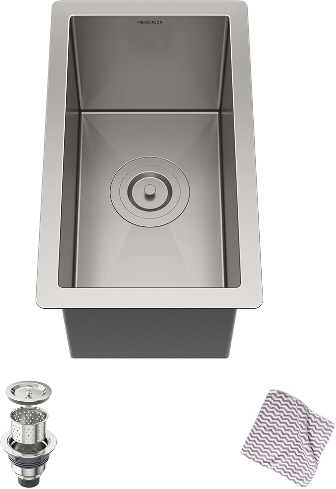 MENSARJOR Undermount Kitchen Sink, Premium 304 Stainless Steel Bar Sink,Single Bowl RV Sink, Handmade Basin Small Kitchen Sink,10"X17"Inch