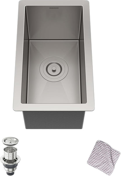 MENSARJOR Undermount Kitchen Sink, Premium 304 Stainless Steel Bar Sink,Single Bowl RV Sink, Handmade Basin Small Kitchen Sink,10"X17"Inch