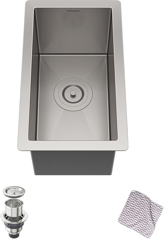 MENSARJOR Undermount Kitchen Sink, Premium 304 Stainless Steel Bar Sink,Single Bowl RV Sink, Handmade Basin Small Kitchen Sink,10"X17"Inch