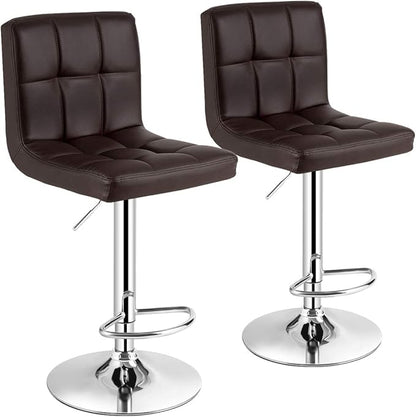 COSTWAY Adjustable Bar Stools Set of 2, Modern Swivel PU Leather Bar Chair with Backrest, Soft Cushioned Seat, Footrest, Sturdy Metal Frame, Comfortable Barstools for Kitchen Island, Pub, Brown
