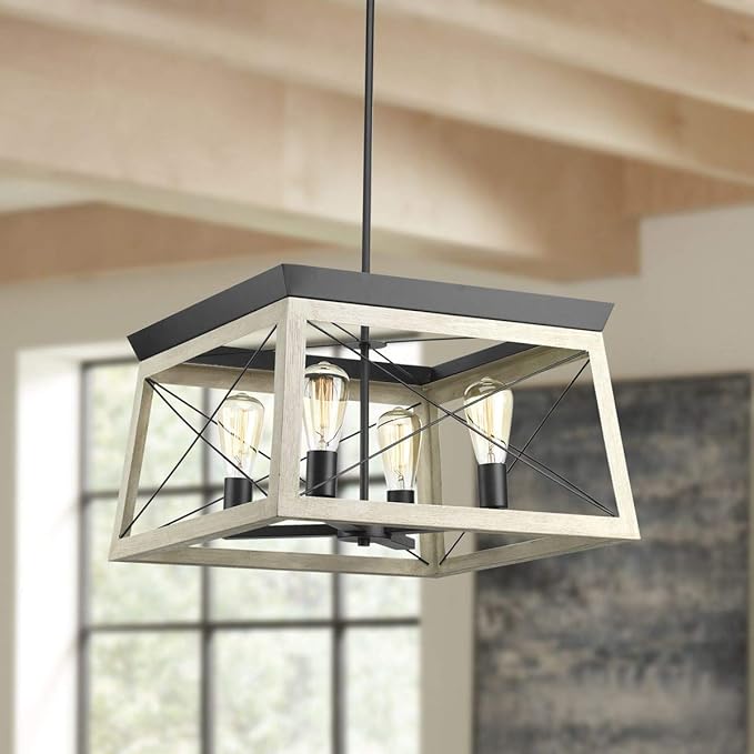 Progress Lighting 4 Light Chandelier, Rustic Farmhouse Style Modern Hanging Light Fixture for Kitchen and Dining Room, Briarwood Collection, Graphite