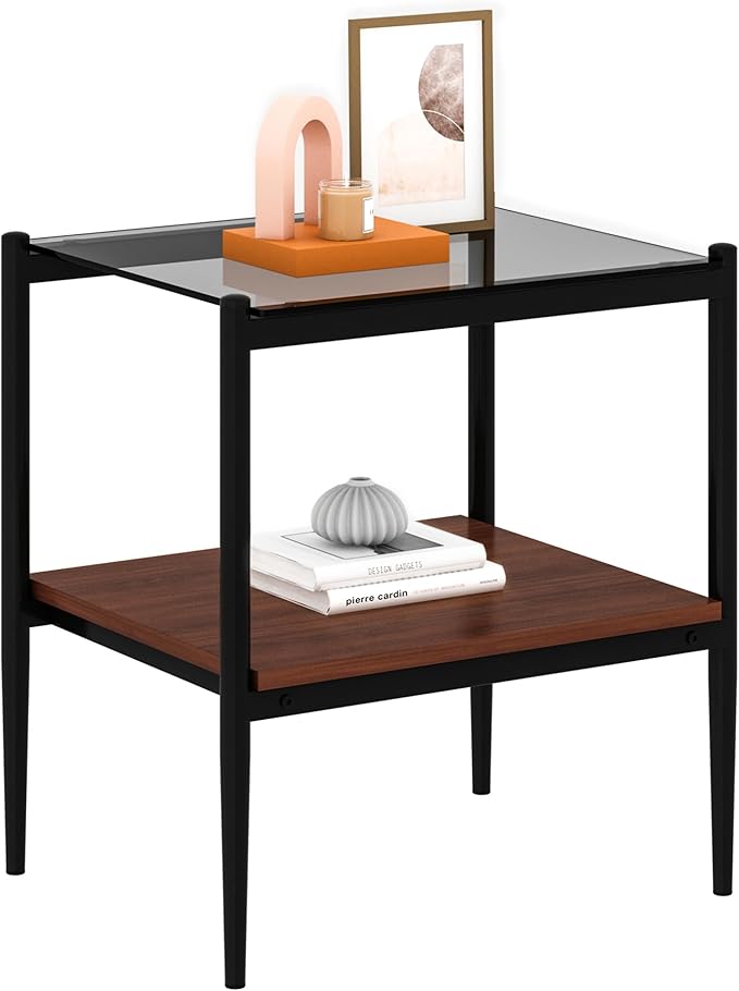 Set of 2 Glass End Table, 2-Layer Glass Living Room Table, Modern Tea Table Side Tables for Home Office Furniture