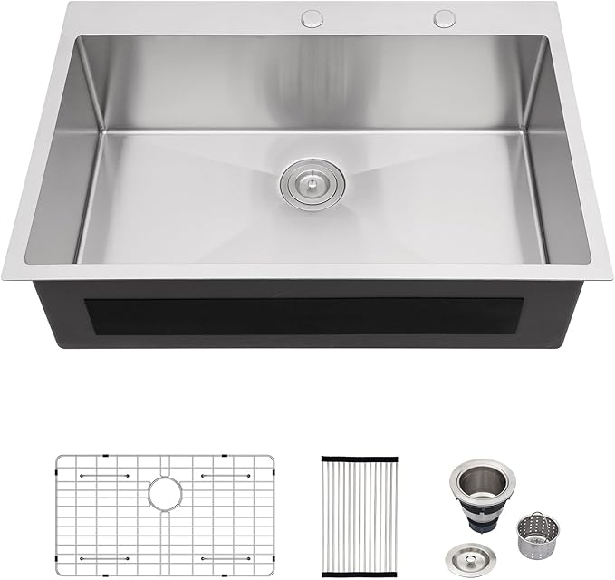 33 Inch Drop In Kitchen Sink Logmey 33x22x9 Inch Topmount Sinks 16-Gauge Stainless Steel Single Bowl Kitchen Sink