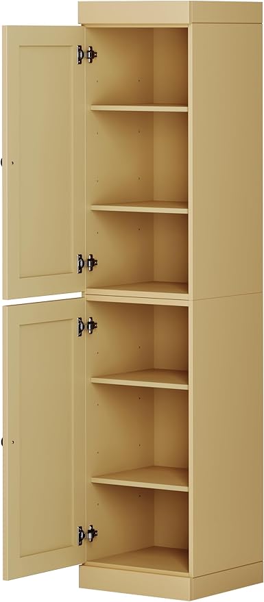 Palace Imports Solid Wood Kitchen Pantry - Narrow Storage Cabinet - Shaker Doors, Adjustable Shelves, Yellow, 16.5" Wide x 71.5" Tall, 100% Eco-Friendly Wood, Modular Pantry Cabinet Systems