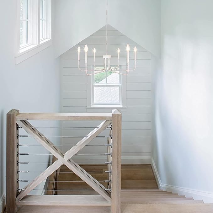 French Country Chandelier, 6-Light Antique White Farmhouse Chandelier for Dining Room Lighting Fixtures Hanging, Industrial Modern Chandelier for Bedroom Foyer Kitchen Living Room Entryway