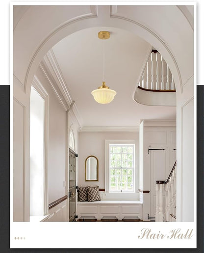 Schoolhouse Milk White Glass Pendant Light,9" Adjustable Hanging Pendant Light, Gold Mid Century Light Fixtures for Bedroom Diningroom Hallway Entryway