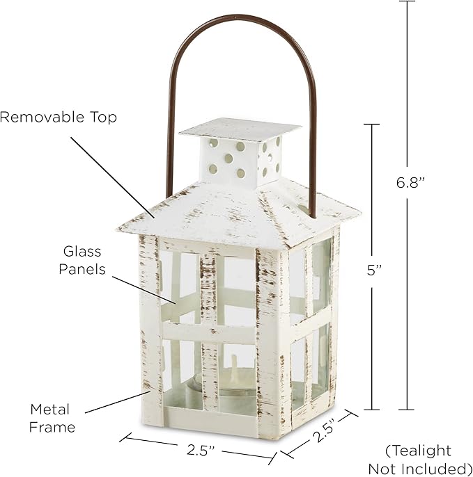 Kate Aspen Decorative Lanterns - Set of 12 - Distressed Metal Vintage Mini Lanterns, Centerpiece for Table, Accent Piece and Home Decor, Favors for Wedding and Baby Showers (White)