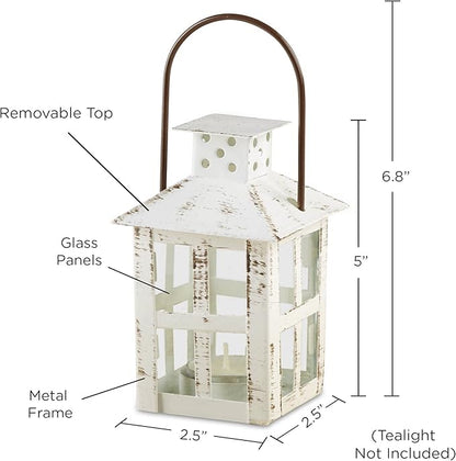 Kate Aspen Decorative Lanterns - Set of 12 - Distressed Metal Vintage Mini Lanterns, Centerpiece for Table, Accent Piece and Home Decor, Favors for Wedding and Baby Showers (White)