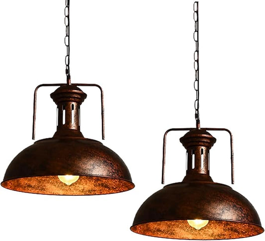 TAKEGO 16.14" 2 Pack Large Pendant Lights, Dome Copper Pendant Light, Farmhouse Hanging Light Kitchen Island, Vintage Pendant Lights Rustic Light Fixtures, Hanging Ceiling Lamp for Kitchen Island