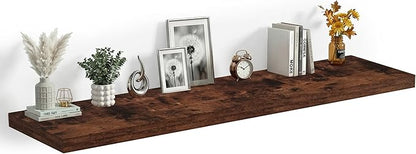 Heimlove 12 Inch Deep Floating Shelves, 55 x 12 inches Long Wall Shelf, Large Extra Display Shelf & Storage Shelf, Rustic Wood Wall Shelves for Fireplace Mantel, Set of 1(Rustic Brown)