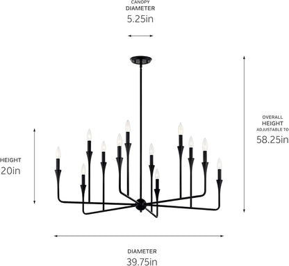 Kichler Alvaro 12-Light Multi-Tier Chandelier, Soft Modern Light in Black, for Foyer, Great or Living Room or Large Dining Room (20" x 39.75"), 52692BK