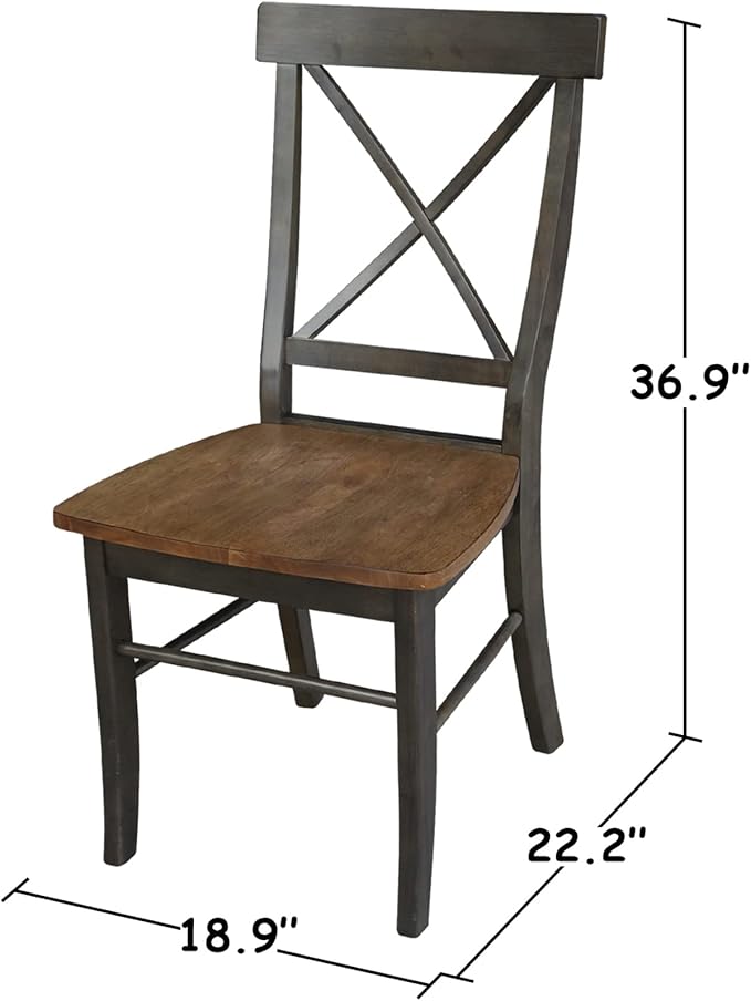 IC INTERNATIONAL CONCEPTS X-Back Chair with Solid Wood Seat - Set of 2 Chairs in Hickory/Washed Coal