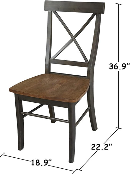 IC INTERNATIONAL CONCEPTS X-Back Chair with Solid Wood Seat - Set of 2 Chairs in Hickory/Washed Coal