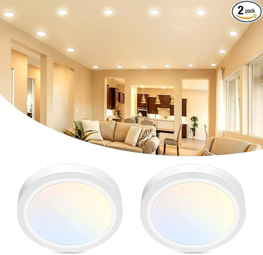 libtit 2Pack 4.7 Inch Small LED Ceiling Lights Flush Mount, 3000K 4000K 6500K Adjustable, 7W 700LM White Round Disk Light Fixture for Closet Basement Bathroom Hallway Kitchen Office Garage