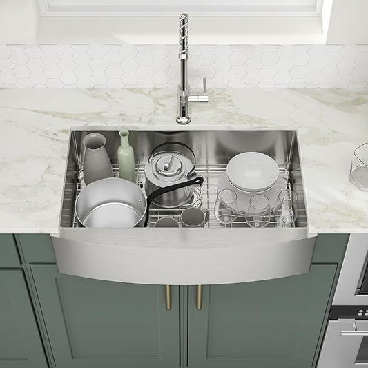 Logmey 33 Inch Apron Front Farmhouse Kitchen Sink,33x20 Premium 16 Gauge Stainless Steel Deep Single Bowl Sink,Ideal for Home Cooking,Cleaning & Daily Kitchen Use,Noise Reduction