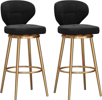 Counter Height stools Set of 2, 360° s with Back and Footrest, Thickened Upholstered Cushion, Tall Chairs for Kitchen Island, Dining Room, Home, Cafe,Black-Sitting Height 75cm