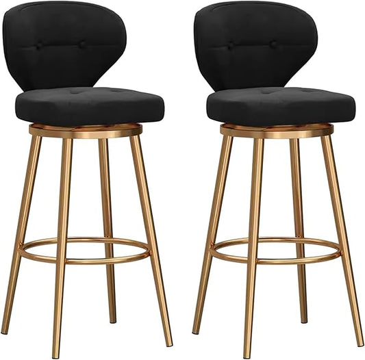 Counter Height stools Set of 2, 360° s with Back and Footrest, Thickened Upholstered Cushion, Tall Chairs for Kitchen Island, Dining Room, Home, Cafe,Black-Sitting Height 75cm
