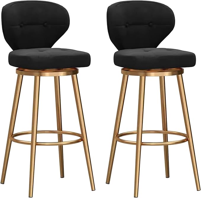 Counter Height stools Set of 2, 360° s with Back and Footrest, Thickened Upholstered Cushion, Tall Chairs for Kitchen Island, Dining Room, Home, Cafe,Black-Sitting Height 65cm