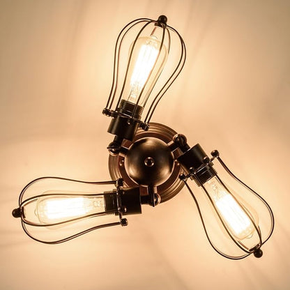 Luling Vintage Ceiling Light Industrial, Chandeliers Adjustable Socket Metal Wire Cage Lamp Semi-Flush Mount Rustic Ceiling Light Metal Lamp Fixtures (No Bulb) (with 3 Light) (Rust Color) (Rust)