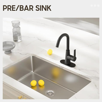 Phiestina High Arc Bathroom Sink Faucet with Pull Down Sprayer, Tall Matte Black Single Handle Pull Out Faucet with Pop-Up Drain, 1 or 3 Hole Laundry Bar Basin Faucet with Deck Plate WE10CL-ZY-MB
