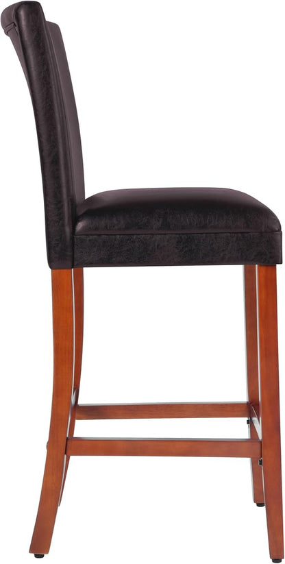 HomePop Home Decor Classic Counter Height Bar Stool, Set of 1, 29 Inch, Faux Leather Upholstered, Decorative Home Furniture, Dark Brown Faux Leather