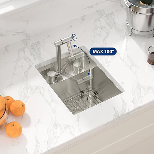 Sarlai Undermount Bar Sink With Foldable Faucet - 13x15 Inch Outdoor Kitchen Sink RV Workstation 16 Gauge Stainless Steel Single Bowl Handmade Outdoor BBQ Sinks