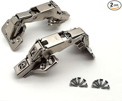 180 Degree Frameless Cabinet Hinges, Soft Closing, Nickel-Plated Steel, Concealed Hydraulic Adjustable, Full Overlay Design, 2 Pack